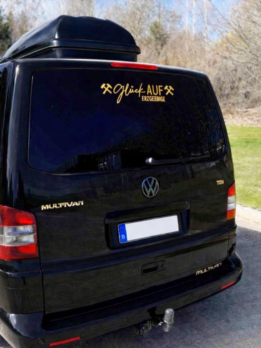 Preview: Heckscheiben-Aufkleber - "Glück AUF Erzgebirge" ein Stück Heimat auf Reisen