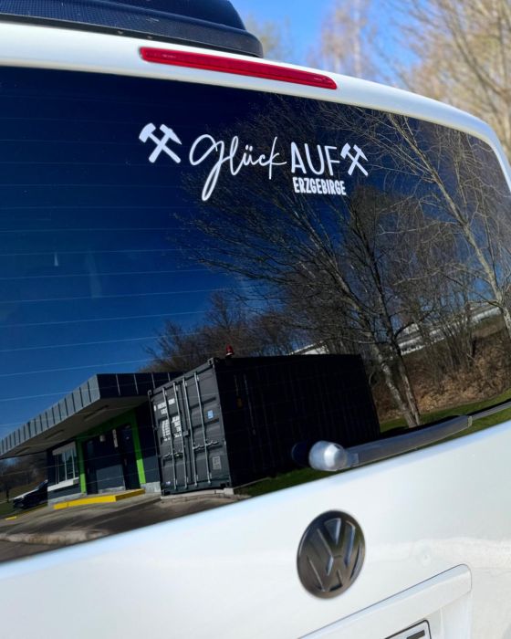 Heckscheiben-Aufkleber - "Glück AUF Erzgebirge" ein Stück Heimat auf Reisen