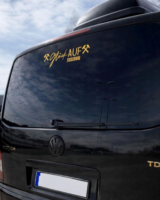 Heckscheiben-Aufkleber - "Glück AUF Erzgebirge" ein Stück Heimat auf Reisen