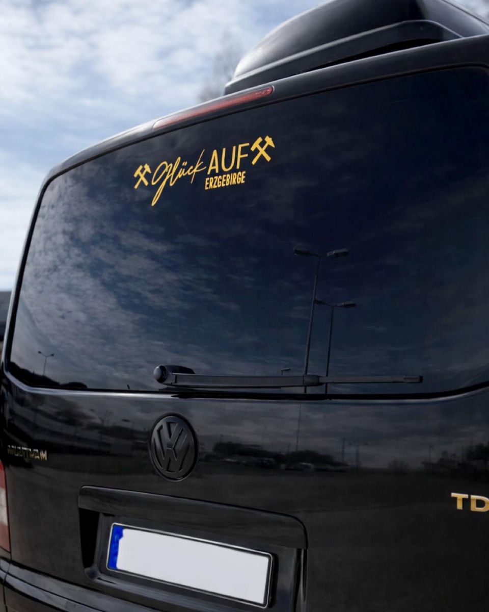 Heckscheiben-Aufkleber - "Glück AUF Erzgebirge" ein Stück Heimat auf Reisen