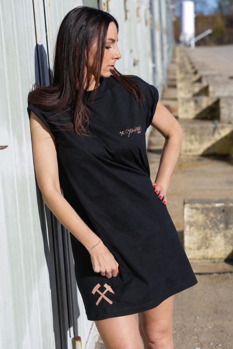 Glück AUF Kleid für tolle Mädels schwarz mit roséfarbenem Aufdruck